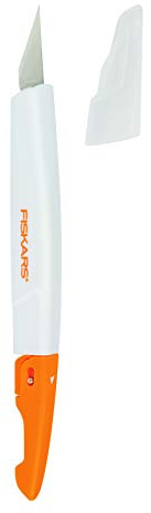 FISKARS Taglierino di precisione a bisturi, Lunghezza totale: 15,5 cm, Incl. 1 lama Nr. 11, Acciaio di qualità/Plastica, Bianco/Arancione, Premium, 1024386