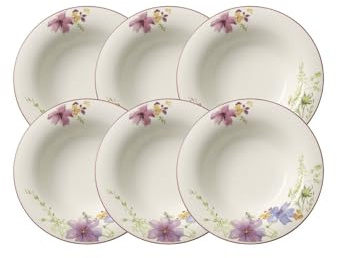 Villeroy & Boch Mariefleur Basic Suppenteller, Porzellan, Weiß, 25 x 25 x 9.20 cm, 6 Einheiten