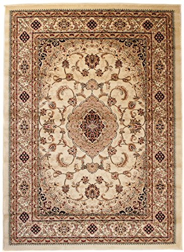 Carpeto Groß Teppich Flur 250x350cm Creme Klassisch Traditionell Weich | Teppich für Eingangsbereich Küche Büro Wohnzimmer Schlafzimmer Beige Pflegeleicht Fußbodenheizungsgeeignet Mittelflor Elegant