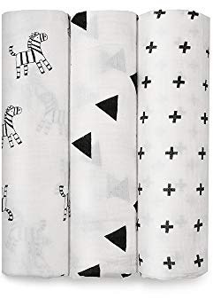 G-Tree im 3er-Pack Muslin Baby-Swaddle Decken, 120x120cm Black Cross, Schwarzes Dreieck & Lovely Zebra