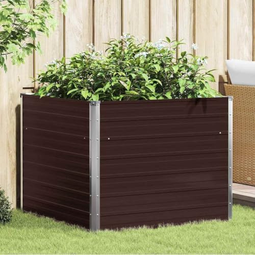mtlskopl Hochbeet 100x100x77 cm aus verzinktem Stahl braunes Metall Pflanzkübel für Balkon Garten mit offenem Boden Modernes Design Robust & langlebig für Outdoor Küche Flur