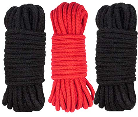 3x 10m Baumwollseil Bondageseil Bondage Seil Fesselseil SM Spielzeug Fesselspiele BDSM Seil Bondage Requisiten Bondageseil (Rot+2 Schwarz)