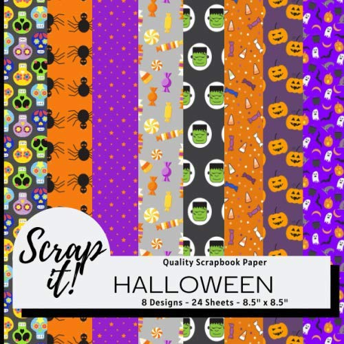 Halloween Scrapbook Paper - Multicolour -8.5 x 8.5 - 8 Designs - 24 Pages: Versatile craft paper perfect for Scrap Books, Greetings Cards, Party Invitations, Origami, Decoupage, Collages and more!