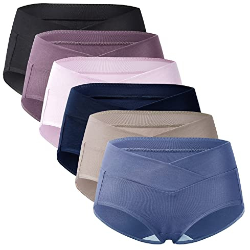 Mama Cotton Women's Under The Bump Maternity Panties Pregnancy Postpartum Maternity Underwear (Color-Multicolor-B 6 Pack, Size-L)