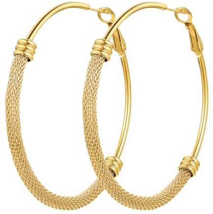 PROSTEEL Créoles 60mm Plaqué Or Boucles d'Oreilles Femme Anneaux à Maillons Dorées Bijou Stylés