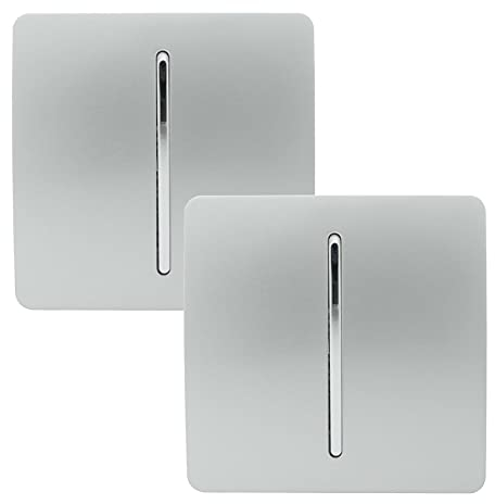 Trendi 1 Gang 2 Way Artistic Modern Glossy 10 Amp Rocker Tactile Light Switch Silver (2 Pack)