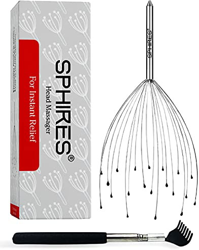 SPHIRES Head Massager Scalp 20 Fingers Scalp Massager for Stress Relief, Hair Growth & Headache Relief 20 Fingers Head Massage Tool with Back Scratcher for Deep Relaxation (1)