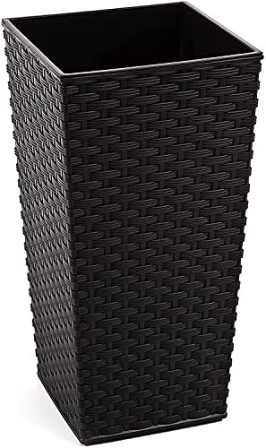 Gordanluk Tall planter rattan plant pot Designed Flowerpot with plant riser extra large plant pots indoor plant pots outdoor flower pot (Black, 19 x 36 cm)