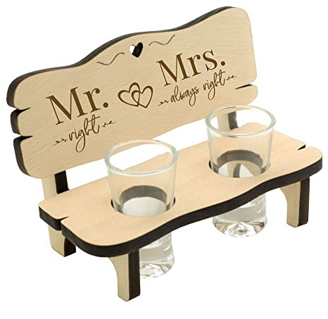 Spruchreif · Banc à alcool avec gravure et 2 verres · Cadeau mariage humoristique · Distributeur de verres à shot ·Cadeau d'alcool · Cadeaux couples · Fête de mariage