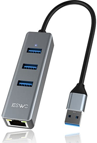 Adaptateur Hub USB 3.0 Ethernet, JESWO 4 in1 Adaptateur USB Rj45 en Aluminium avec Port LAN RJ45 Gigabit, 3 Ports de données USB 3.0 pour Windows 10/8, Mac OS, iPad OS, Chrome OS, Linux Kernel 2.6.14…