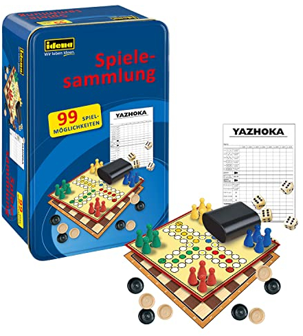 Idena -Spielesammlung mit 99 Spielmöglichkeiten, in Tinbox, inklusive verschiedenen Brett-und Würfelspielen, Spielanleitung, für 2 bis 8 Spieler ab 6 Jahren