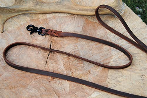 BULLYZEI Lederleine geflochten Antik-Leder 10mm x 2m ohne Schlaufe Scheren-Karabiner Führleine