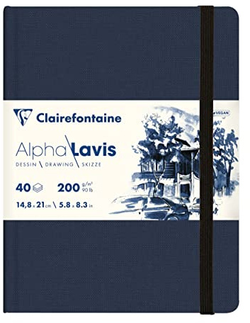Clairefontaine 975961C - Lavis Zeichenbuch mit festem Einband, mit Fadenbindung, DIN A5 14,8x21cm, Hochformat, 40 Blatt elfenbein 200g, 1 Stück