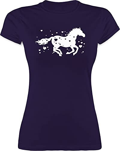 Shirt Damen - Pferd mit Herzen - Pferde Horse Reiter Reiterin Pferdeliebhaber Geschenk Pferdemädchen - L - Lila - pferdeshirts für mädchen reitbekleidung reitbedarf Pferdesport t shirts