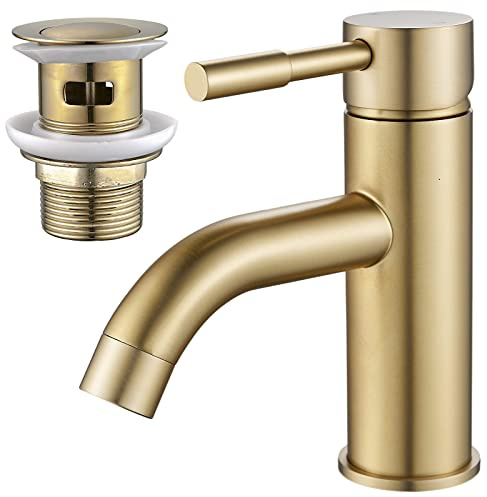 NewEast Robinet mitigeur monocommande pour lavabo de salle de bain avec bonde pop-up Doré