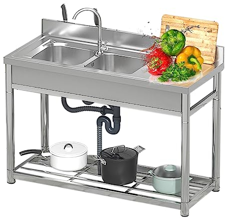 Lavello Da Cucina Indipendente Lavatoio Da Esterno Lavandino Della Cucina Con Rubinetto E Alzatina Giardino Da Esterno Lavello Uso Per Garage E Cortile,Ristorante,Lavanderia ( Color : Single cold left