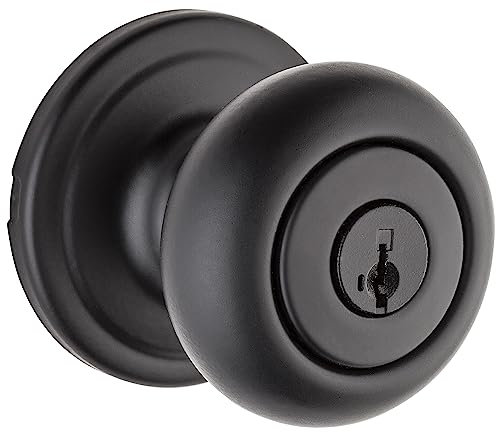 Kwikset Hancock - Pomo de puerta de entrada de un solo cilindro, con tecnología SmartKey Re-Key con protección antimicrobiana Microban, en negro mate