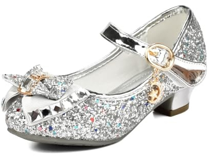 TRIWORIAE-Scarpe Principessa Bambina Bimba, Scarpe Glitterate con Tacchi per Ragazza, Scarpe Cosplay con Paillettes Eleganti per Cerimonia Festa Argento 29
