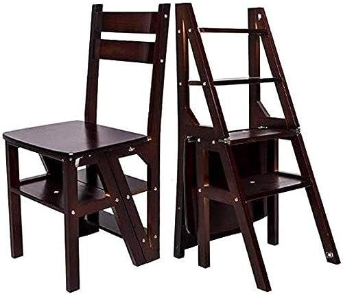 MAVERY Wooden Utility Step Multi-Functional Small Ladder Chairs Step Stool Folding Ladder Stool 4 Step Stepladders (B)