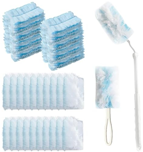 Jogoico Flash Dust Magnet Refills - 20PCS Fluffy Dusters, Disposable Heads, Extendable Feather Duster for Home Office Cleaning, Electrostatic Replacements With 2 Handles