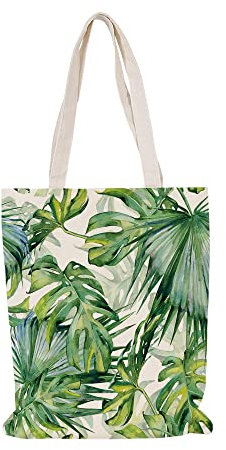 Tote Bag Hojas De Palma Verdes Bolsa de Tela Algodón y Cáñamo Bolsas de Tela para Pintar Gran Capacidad Bolsa Tela Plegable Bolso Tela Duradero Totebag Reutilizable Bolsos de Tela 30x40cm/1 Pcs