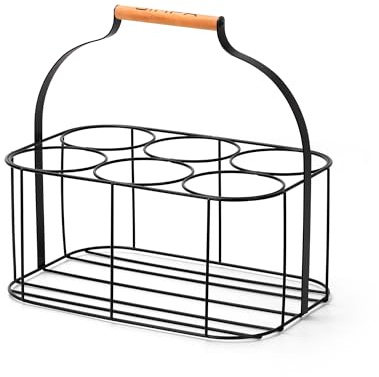 simpa Colour Wire Metal Wine Beer Milk Beverage 6 Bottle Carrier Holder Caddy with Handle - Matt Black