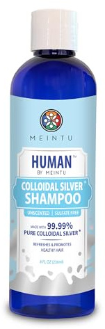 MEINTU Human Colloidal Silver Shampoo- 99.99% Pure Colloidal Silver Hair Shampoo Refreshes & Promotes Healthy Hair- Unscented, Sulfate Free Natural Shampoo for Dry and Flaky Scalp- 8 Oz