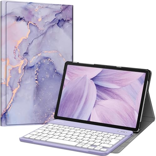 FINTIE Tastatur Hülle für Samsung Galaxy Tab A11+ Plus/Tab A9+ Plus 11 Zoll | Magnetisch Abnehmbare Deutsches QWERTZ-Layout Bluetooth Tastatur, Verstellbarer Ständer, Lila Marmor