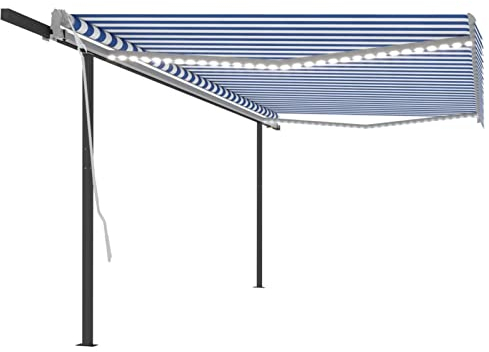 ZEYUAN Gelenkarmmarkise Einziehbar, Sichtschutz Balkon, Balkon Markise, Seitenmarkise, Klemmmarkise, Sonnenvorhang, Balkonmarkisen, 5x3 m Blau & Weiß