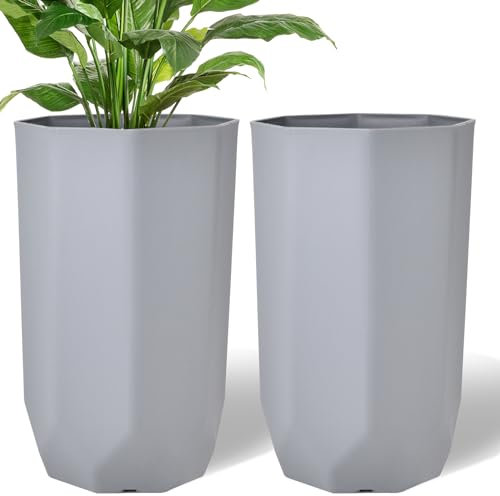 Lucieblessdesign Maceta grande de 17 pulgadas de alto, para interiores y exteriores, paquete de 2 macetas altas para plantas de exterior con agujero de drenaje, maceta grande moderna para porche,