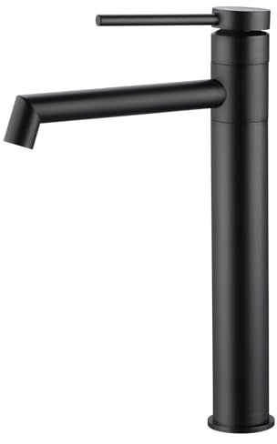 BONADE Wasserhahn Bad Schwarz, Waschtischarmatur Hoch 360° Drehbare Waschbecken Armaturen Schwarz, Armatur Badezimmer Schwarz Matt mit 21cm hohem Auslauf für Aufsatzbecken, Waschbeckenarmatur Bad