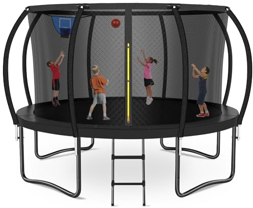 Zevemomo 12FT Trampoline Outdoor, Large Round Trampoline for Kids and Adults, Heavy Duty Recreational Trampoline with Net & Ladder, Safety ASTM Certified Kids Trampolines for Outdoor Backyard Play
