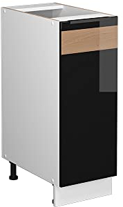 Vicco Apothekerschrank Fame-Line, Schwarz Eiche Hochglanz/Weiß, 30 cm, AP Anthrazit