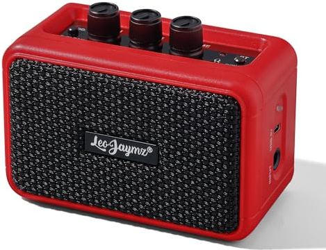 Leo Jaymz 5W Mini Guitar Amp, Portable BT Electric Guitar Amplifier, Dual Speaker Rechargeable, Clean & Overdrive Tone, Headphone Jack for Home Bedroom Travel Practice (Red)