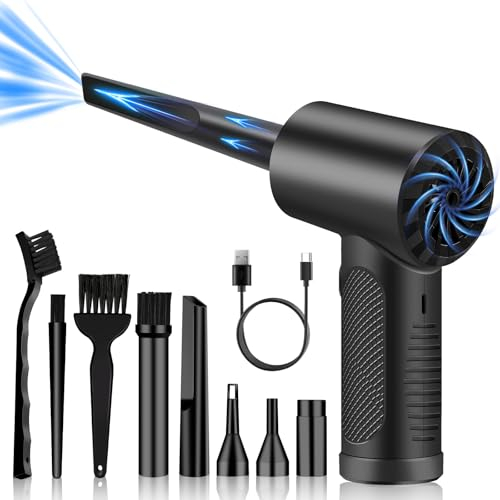 Terawetre Compressed Air Duster for PC, 3-Speed Adjustable 120000RPM, Battery Electric Air Duster Rechargable,Cordless Reusable Air Blower Duster with LED Light, Air Blower Cleaner for Laptop