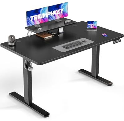 TRIUMPHKEY 140 x 60cm Höhenverstellbarer Schreibtisch mit Monitorständer, Schreibtisch Höhenverstellbar Elektrisch Ergonomischer Steh-Sitz Tisch, Standing Desk, Schwarz