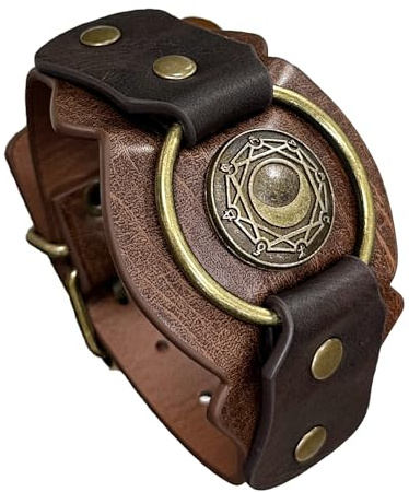 HiiFeuer Wikinger Runen Kunstleder Manschetten Armband, Nordischem Retro Cuff Bracelet Armbänder, Nordisch Schnallenverschluß Cuff Armreif Wristband