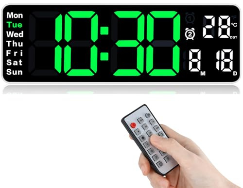 Koolertron Wanduhr Digital 13 Zoll Groß Display, Digitale Wanduhr mit Fernbedienung, Multifunktionale LED Wall Clock mit Timing Countdown Uhrzeit Datum Temperatur für Wohnzimmer Küche Büro Gym