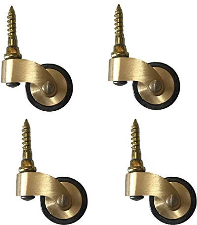 SnamicE Ruedas de latón macizo de estilo antiguo, ruedas giratorias de 360°, ruedas giratorias de 360°, ruedas de goma vintage para muebles, ajuste estilo tornillo, carga de 150 kg,