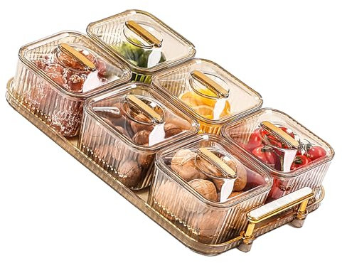 Generisch Snackschale,Servierplatte mit Deckel,Snackteller mit 6 Einzelnen Fächern Servierteller Der Plastik Süssigkeiten Teller Set für Nüsse Getrocknete Früchte Snacks Süßigkeiten Keks