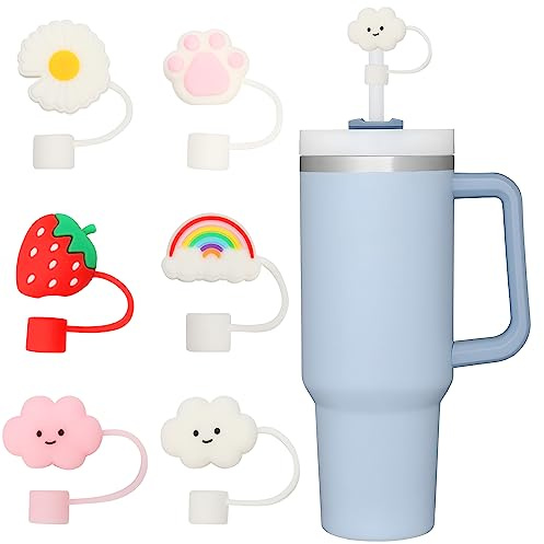 FANGCCC 6Pcs Silicone Straw Cover Cap, 10mm Dust-Proof, Food Grade, Reusable, Cute Drinking Straws Cover Tips for Stanley 40/30 Oz Tumbler