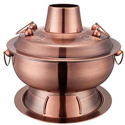 fondue， Olla caliente tradicional china, olla caliente Shabu de cobre Vintage, olla caliente Shabu de carbón de acero inoxidable china(Purple Copper,34cm)
