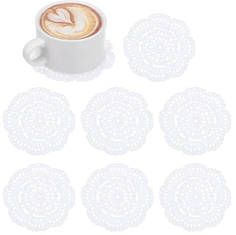 M METERXITY 8-Pack Coasters de Ganchillo 4 Pulgadas/10cm Blanco | Hechas A Mano, Manteles Redondos de Algodón, para Mesa/Taza/Cuenco/Jarrón/Bandejas de Té/Decoración Del Hogar