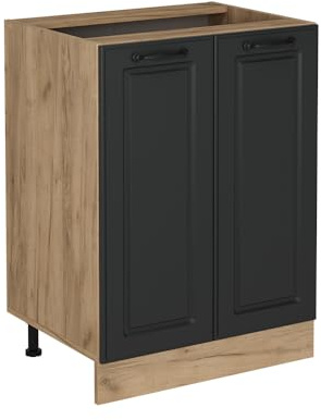 Vicco Küchenunterschrank R-Line, Anthrazit Landhaus, 60 cm | MDF-Front · Ohne Arbeitsplatte · Höhenverstellbare Füße · Metallgriffe · ✓ Frei kombinierbar