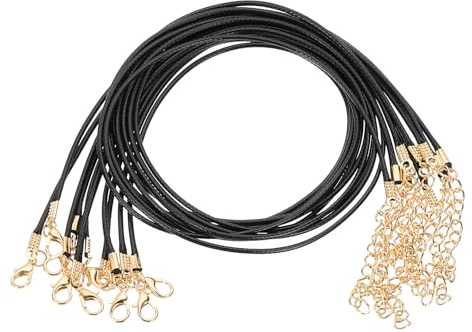 sourcing map 10pcs Waxed Necklace Cord Bulk, 18 Inches and 1.5mm Dia Necklace String Rope with Clasp for Pendants, Bracelets, Necklaces, Jewelry Making Beading Supplies,Black