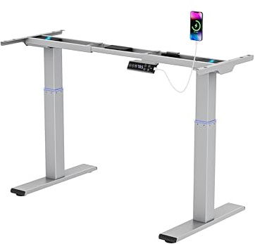 E.For.U® Höhenverstellbarer Schreibtisch Gestell Elektrisch - Tischgestell stufenlos mit 3 Speicher-Steuerung, Computertisch Gestell mit 2 Motoren, Grau