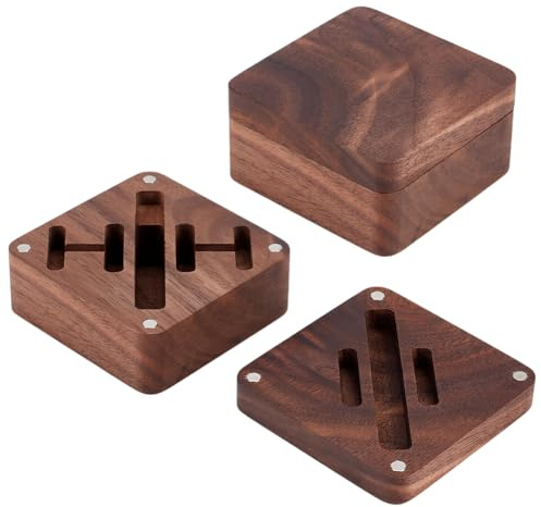 MAYJOYDIY Quadratische Manschettenknopf Krawattenklammer Box Aus Walnussholz 6×6×3.1cm Magnetisches Manschettenknopf Tragbare Zubehörbox Mit Magnetverschluss Für Die Aufbewahrung Im Büro Und Zu Hause