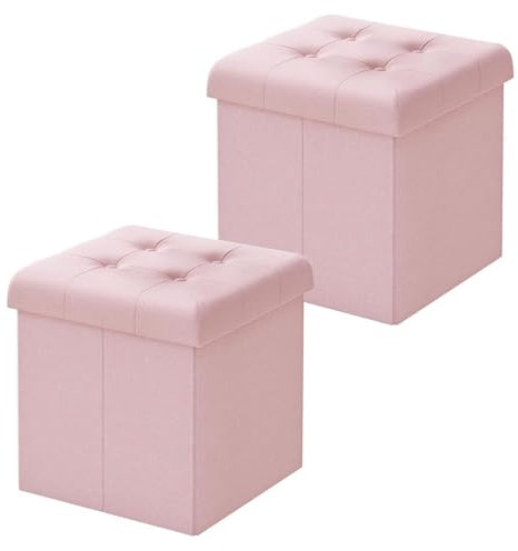 WOLTU Set di 2 Panchetta con Contenitore, Pouf con Cassapanca, Scatola di Ripiano con Coperchio, Pieghevole, 43L, 37,5x38 x37,5cm, Resistenza fino a 300 kg, Tessuto Lino MDF, Rosa