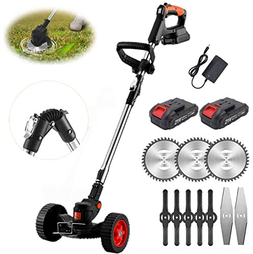 WQZzjm Tondeuse à Gazon électrique Pliable, Tondeuse à Gazon Manuelle, Coupe-Bordures sans Fil avec Assistance à Deux Roues et Affichage LED, pour la réparation et l'entretien des pelouses de Jardin.