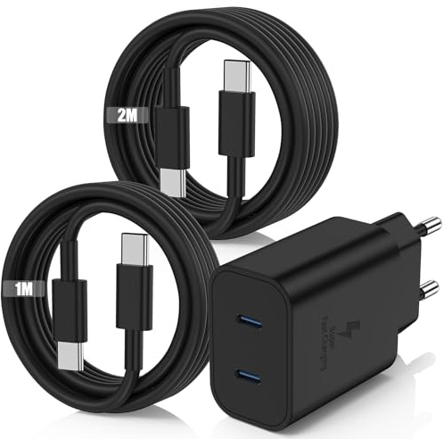 45W Super Chargeur USB C Rapide pour Samsung Galaxy S25+,S25 Ultra,S24+,S24 Ultra,S23+,S23 Ultra, S22,S21,Note20,A54,A53,Z Fold5,Flip5,Fold4,Tab S8 Ultra, Adapteur Type C avec 1M+2M Câble USB C